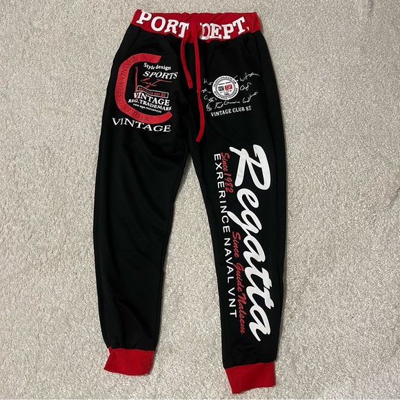 Other - Print Trousers Slim Fit Sports Jogger Casual Sweatpants Track Pants Black/Red